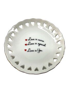JM Japan White Porcelain Dish Love is Warm Love is Special Love is You Vintage
